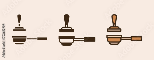 Icon Portafilter espresso Coffee with glyph, semi solid and flat icon types. Coffee shop equipment, Barista, Beverages concept,