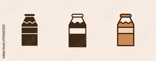 Icon Bottle of Milk with glyph, semi solid and flat icon types. Coffee shop equipment, Barista, Beverages concept,