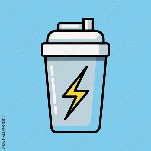 Cartoon shaker bottle with yellow lightning bolt icon