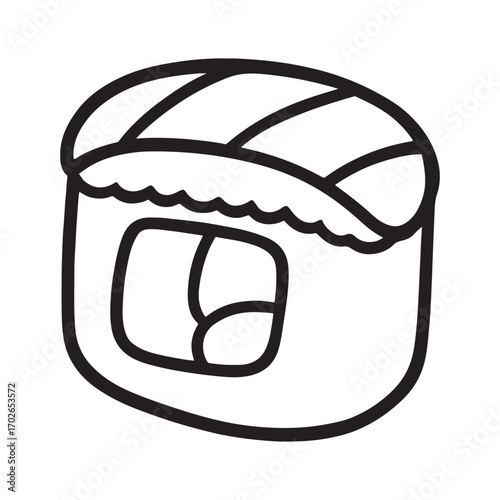Simple black and white sushi roll drawing silhouette white background