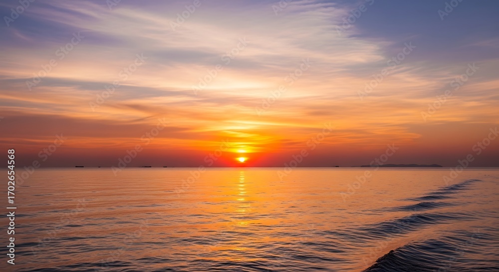 Fototapeta premium Stunning Sunset Over Calm Ocean Waters.