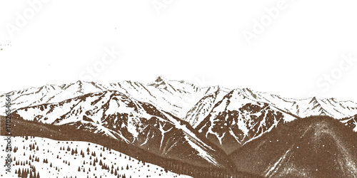 Abstract winter landscape vector with mountains, snow-covered trees, and a cold sky