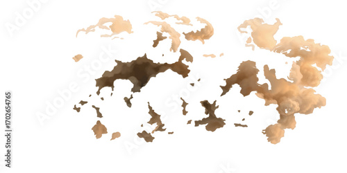 Abstract antique world map illustration on dirty vintage paper with ink blots and paint splashes