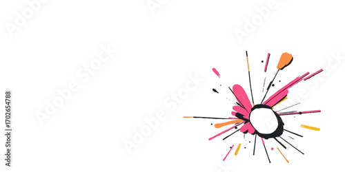Vibrant abstract art background with colorful pencils scattered on a white surface