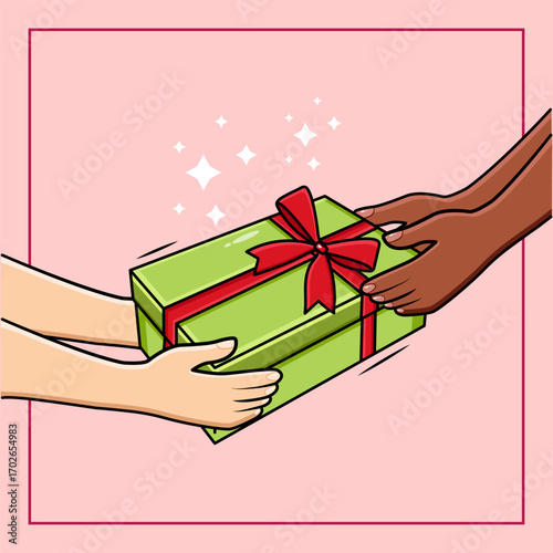 Hands Giving Gift Box Donation Of Diversity People Support And Charity Concept Vector Illustration