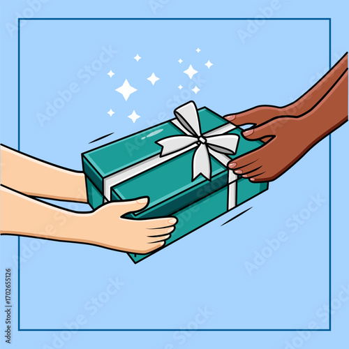 Hands Giving Gift Box Donation Of Diversity People Support And Charity Concept Vector Illustration