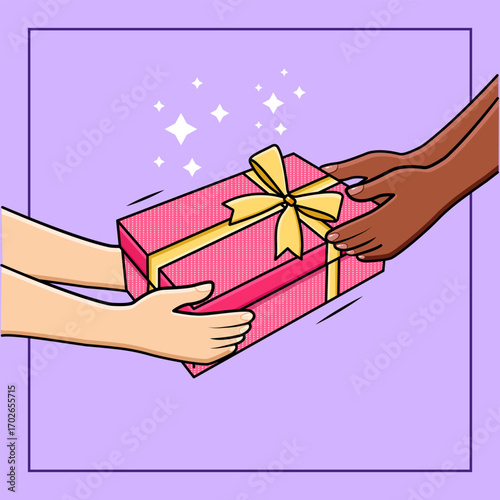 Hands Giving Gift Box Donation Of Diversity People Support And Charity Concept Vector Illustration