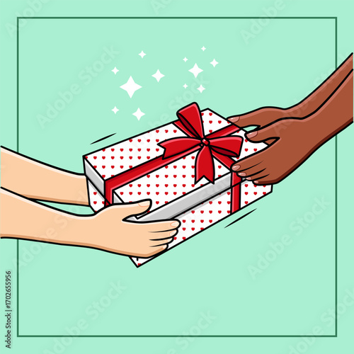 Hands Giving Gift Box Donation Of Diversity People Support And Charity Concept Vector Illustration