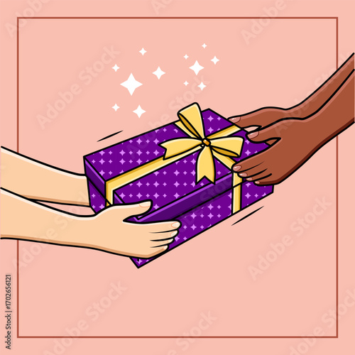 Hands Giving Gift Box Donation Of Diversity People Support And Charity Concept Vector Illustration