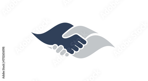 Two hands clasped in a handshake, stylized and surrounded by flowing lines, representing partnership and collaboration.