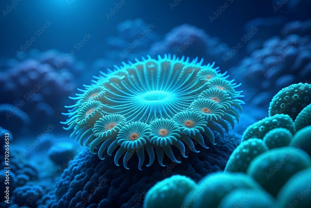 Obraz premium Vibrant blue green coral close up underwater ocean marine life vivid detail 