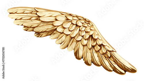 Gleaming Golden Angel Wing with Softly Defined Feathers on Background golden wing isolated on a transparent background