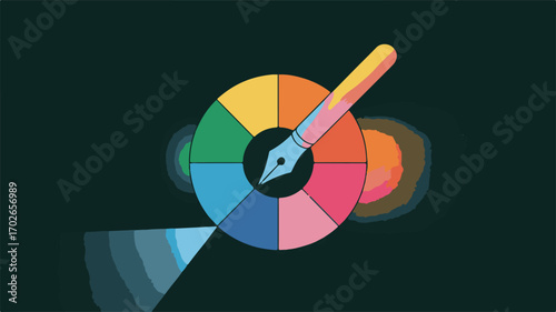 Color Wheel with a Fountain Pen Nib Drawing a Spectrum of Blue Hues rainbow shades