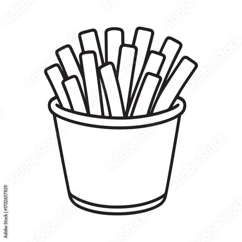 Simple outline drawing of french fries in a cup silhouette white background
