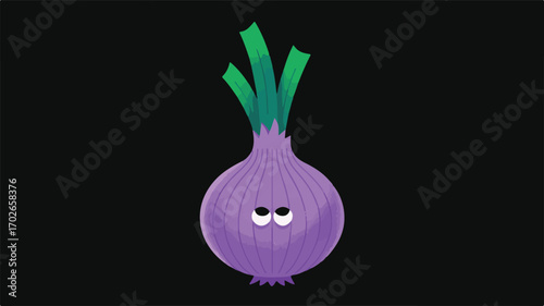 Cute Cartoon Red Onion with Googly Eyes and Green Sprouts vegetable food