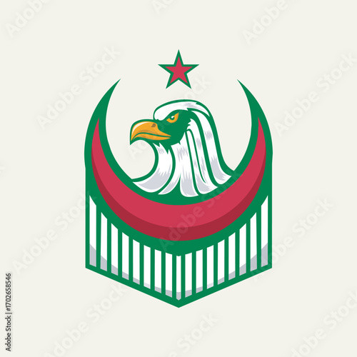 Vector logo of a falcon head and moon and stars. Illustration of community logos and more.