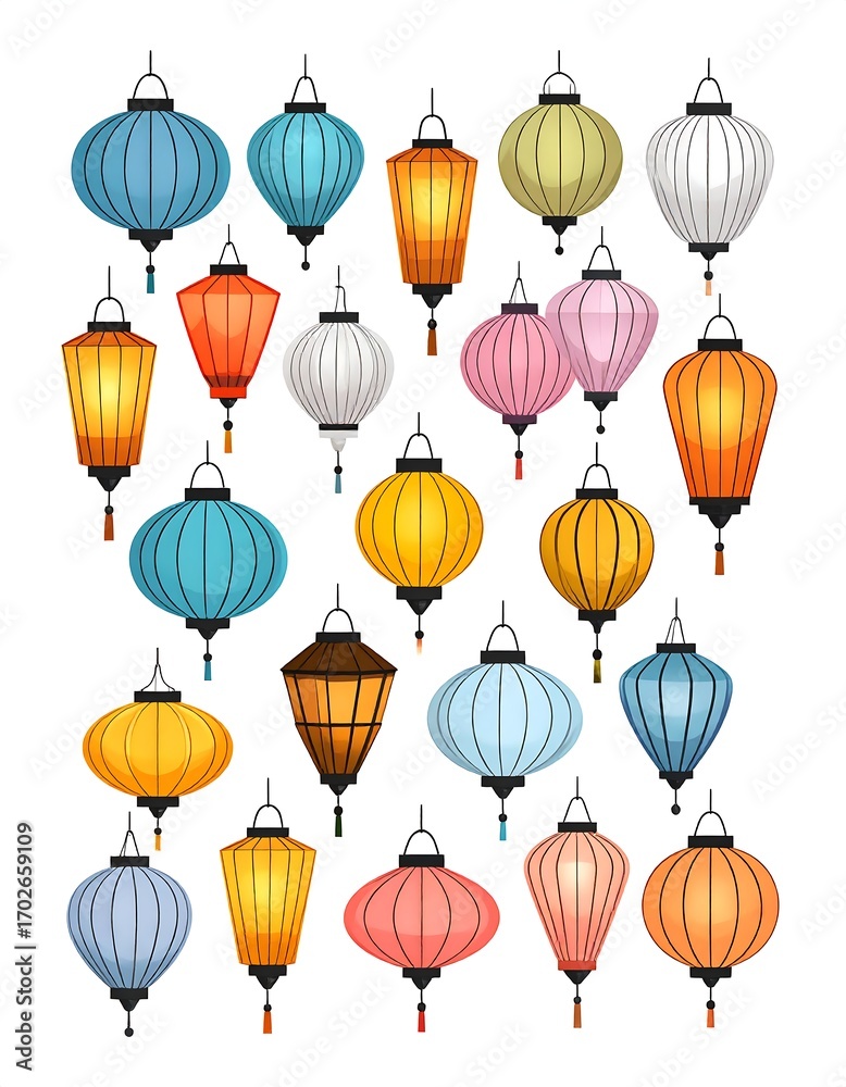 Fototapeta premium Collection of colorful hanging lanterns (1)
