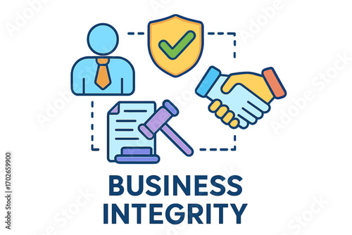 Business integrity layout concept with icons of trust and collaboration   