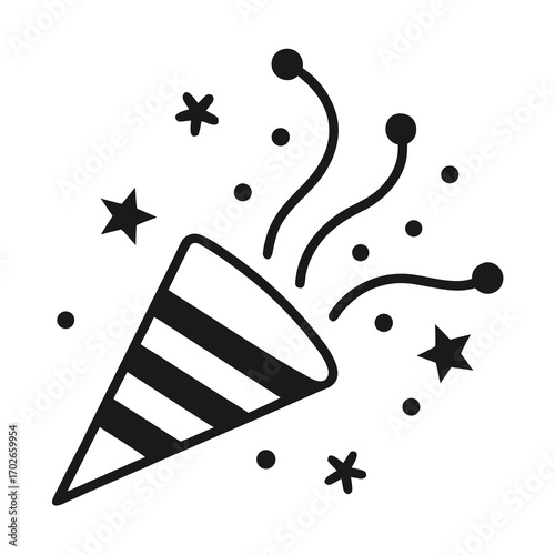 Celebration popper with stars and confetti design icon on transparent background