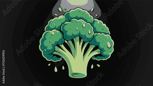 Dramatic Illustration of a Broccoli Head Under a Spotlight vegetable green