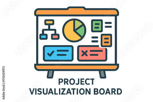 Project visualization board with charts and data analysis graphics 