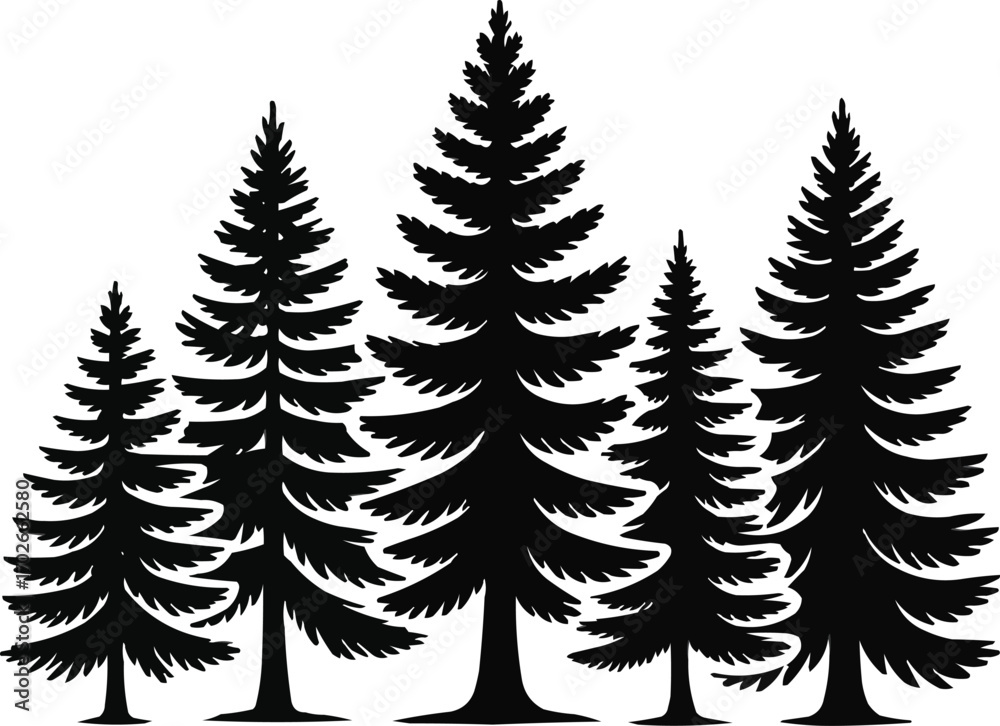 Obraz premium Pine Trees Silhouette Vector Collection Forest and Nature Icons