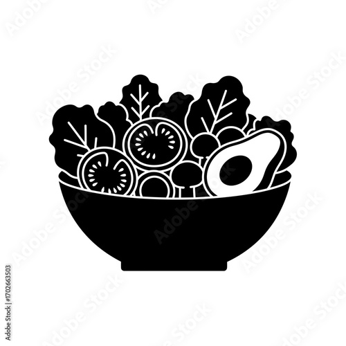 Salad Bowl Icon – Fresh Vegetable Food Symbol Silhouette Vector