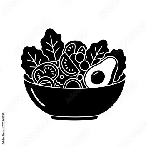Salad Bowl Icon – Fresh Vegetable Food Symbol Silhouette Vector