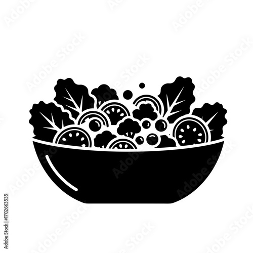 Salad Bowl Icon – Fresh Vegetable Food Symbol Silhouette Vector