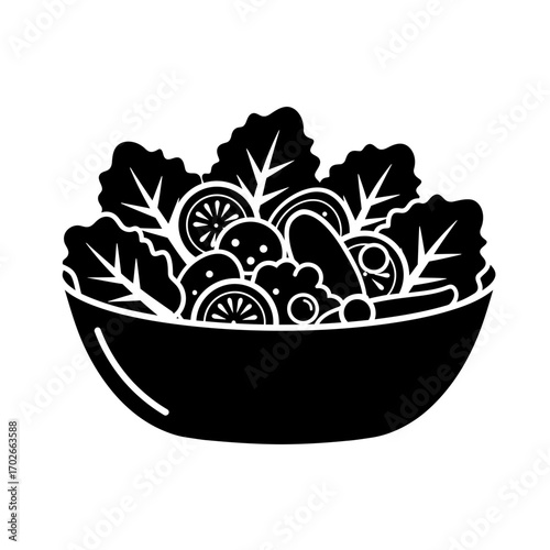 Salad Bowl Icon – Fresh Vegetable Food Symbol Silhouette Vector