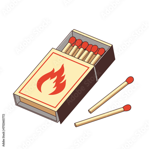 Matchbox Icon – Wooden Matches Fire Flame Safety Vector Illustration