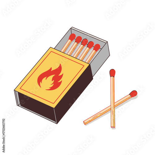 Matchbox Icon – Wooden Matches Fire Flame Safety Vector Illustration