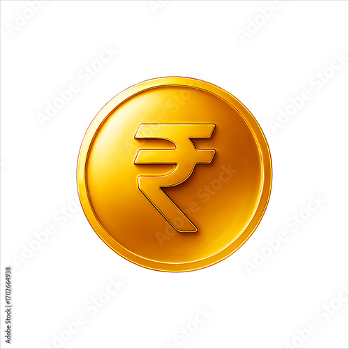  Indian Rupee Gold Coin,
Photorealistic Indian Rupee Gold Coin Render with ₹ Symbol