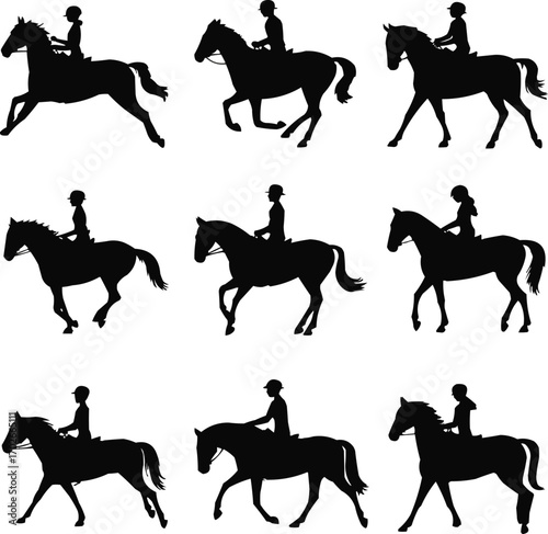 Horse Riding Silhouette Vector Collection  Riders in Motion Horse Riding Silhouette Vector Collection Riders in Motion