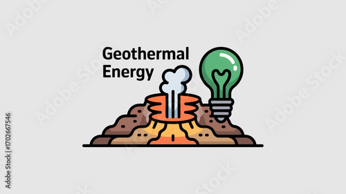 Conceptual icon illustrating renewable power generation from the Earth's core, symbolizing clean, sustainable green energy source