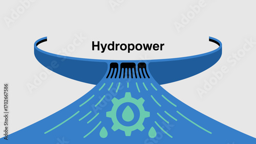 Conceptual illustration of a hydroelectric dam generating clean, renewable energy from powerful water flow