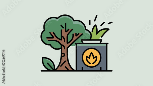 Flat line icon representing renewable bioenergy from organic matter, a symbol for environmental sustainability and green power generation