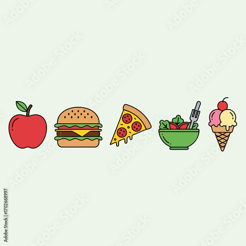 Collection of popular food icons silhouette isolated on white background