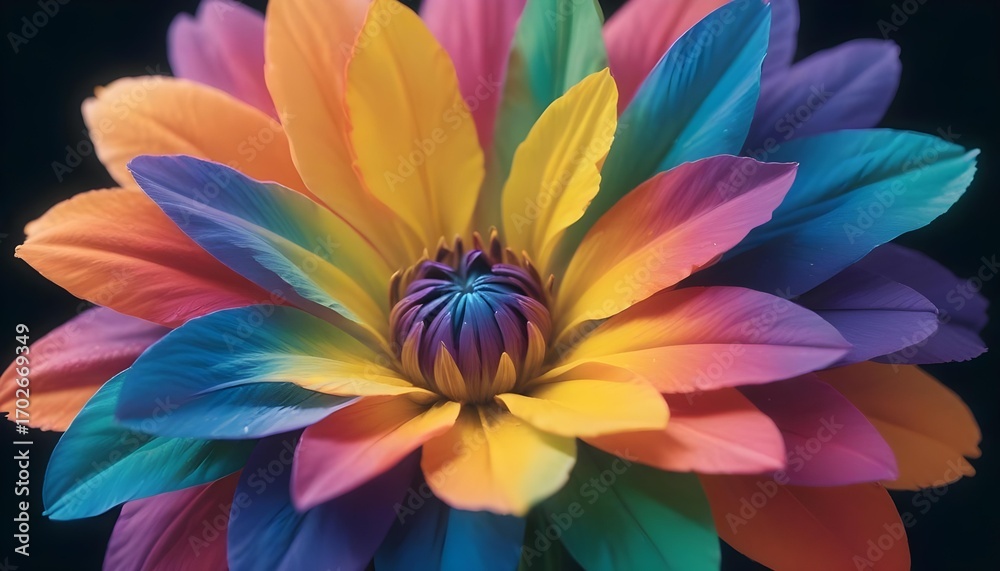 Obraz premium Vibrant Rainbow Flower Against a Dark Background