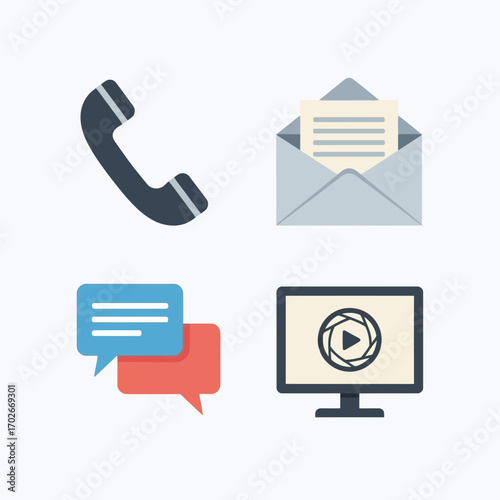 Communication icons phone message chat and video isolated on white background silhouette