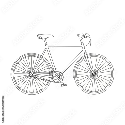 Line art bicycle silhouette isolated on white background