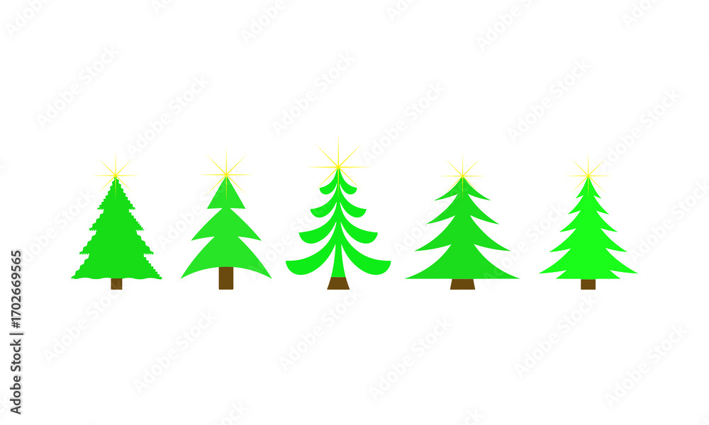 Fototapeta premium Christmas Tree Vector Set - Holiday Decoration Flat Illustration