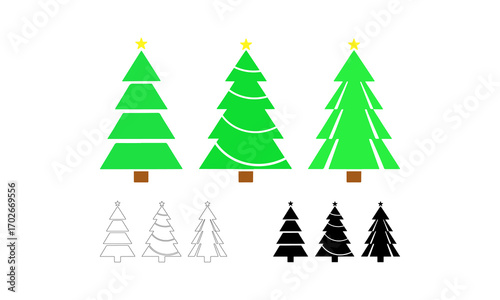 Christmas Tree Illustration Pack – Vector Holiday Trees in Silhouette, Outline, and Color