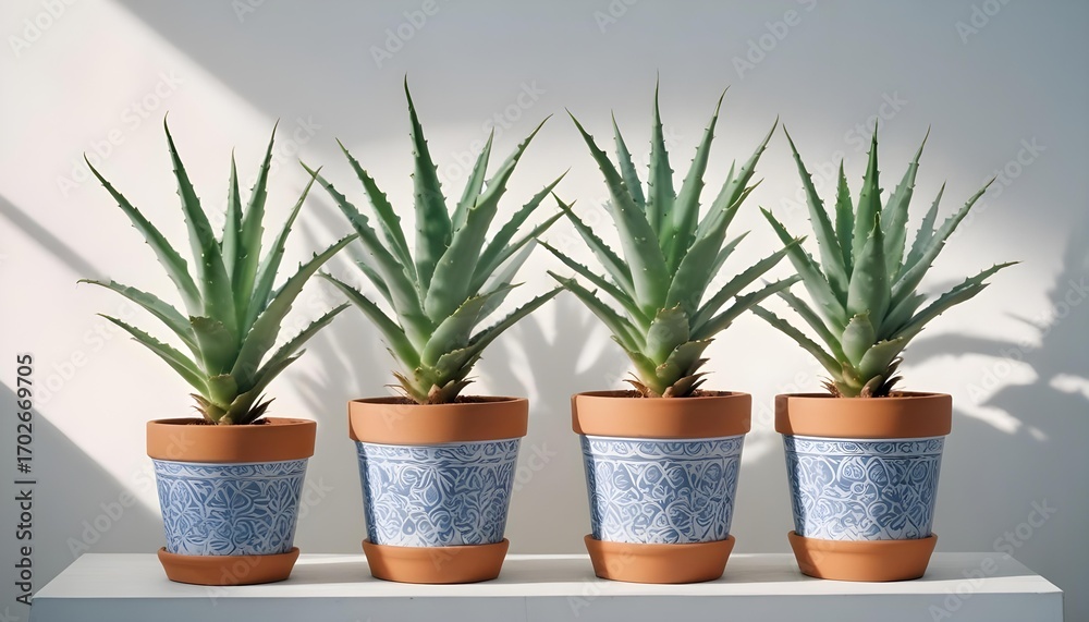 Obraz premium Aloe Vera Plants in Decorative Pots