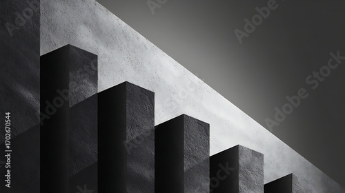 Abstract architecture with concrete pillars and light in black and white