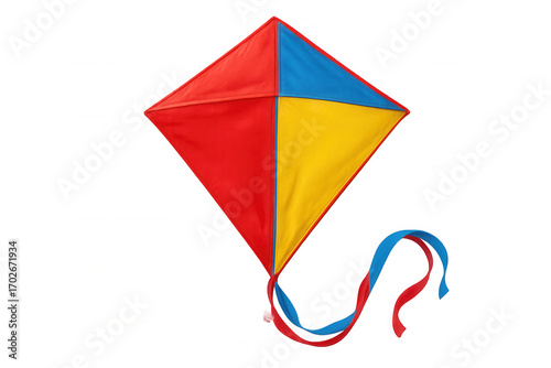 Free Download Red, yellow and blue kite flying on a transparent background, representing freedom, joy and outdoor activities - GFXLoad