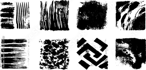 Black ink abstract textures with cross hatching and grunge patterns for design