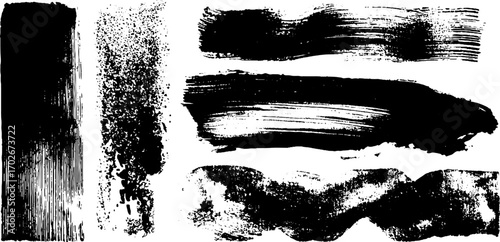 Abstract black ink texture collection with cross hatching and brush strokes for artistic design