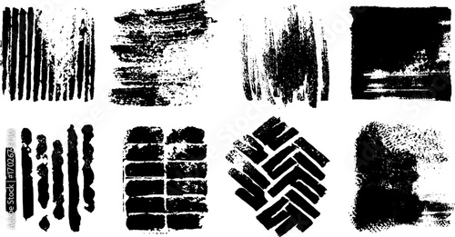 Abstract black ink texture set with cross hatching for creative design