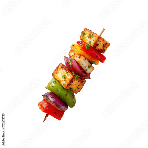 Delicious Paneer Tikka Skewer with Colorful Bell Peppers and Onions